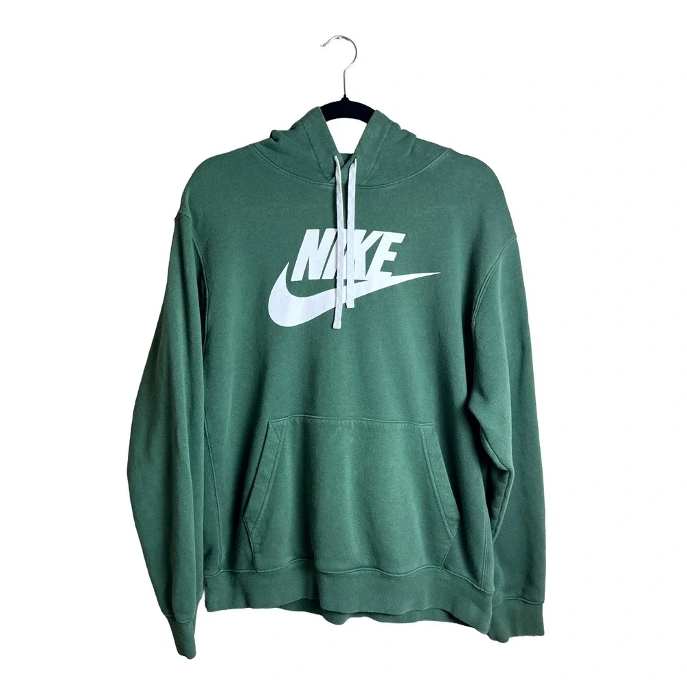 Nike Sportswear Club Fleece Pullover Graphic Hoodie Green Mens Size L